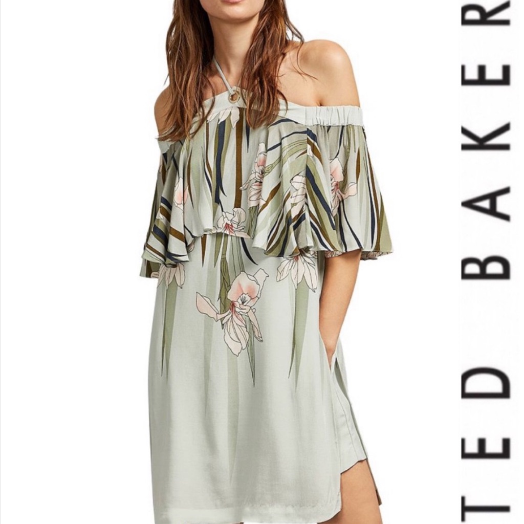 Ted Baker Sage Green Floral Off-Shoulder Romper
